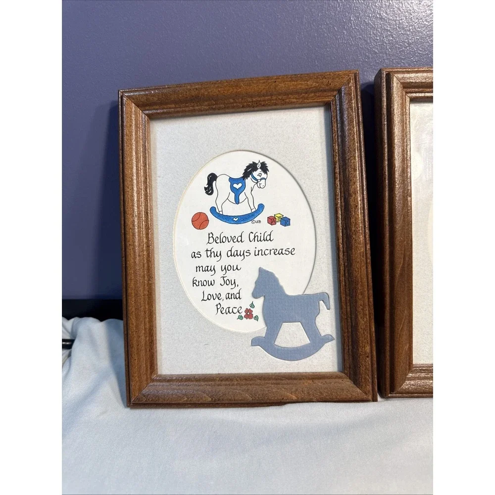 Vintage 1980s Nursery Framed Wall Art Set of 3 Train Up A Child Wooden Decor